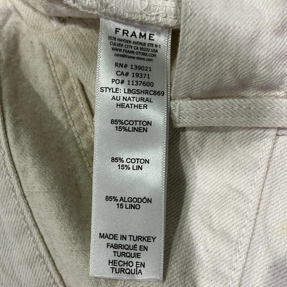 Frame Le Brigette Denim Shorts Cotton Linen Blend in Au Natural Sz 27 - Picture 11 of 11